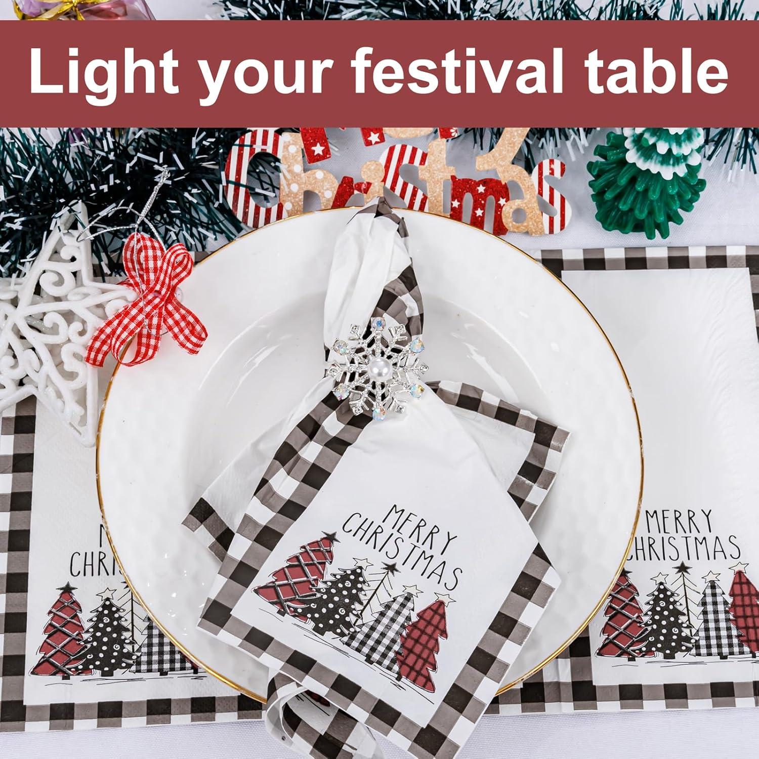 imageWDF 100Pack Colorful Christmas Hand Towels ampamp Napkins  3 Ply Disposable Tree Napkins With Merry Bright Colors for Bathroom ampamp Table DecorWhite And Black