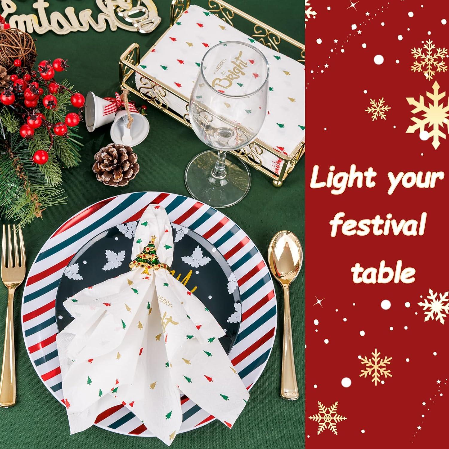 imageWDF 100Pack Colorful Christmas Hand Towels ampamp Napkins  3 Ply Disposable Tree Napkins With Merry Bright Colors for Bathroom ampamp Table DecorWhite