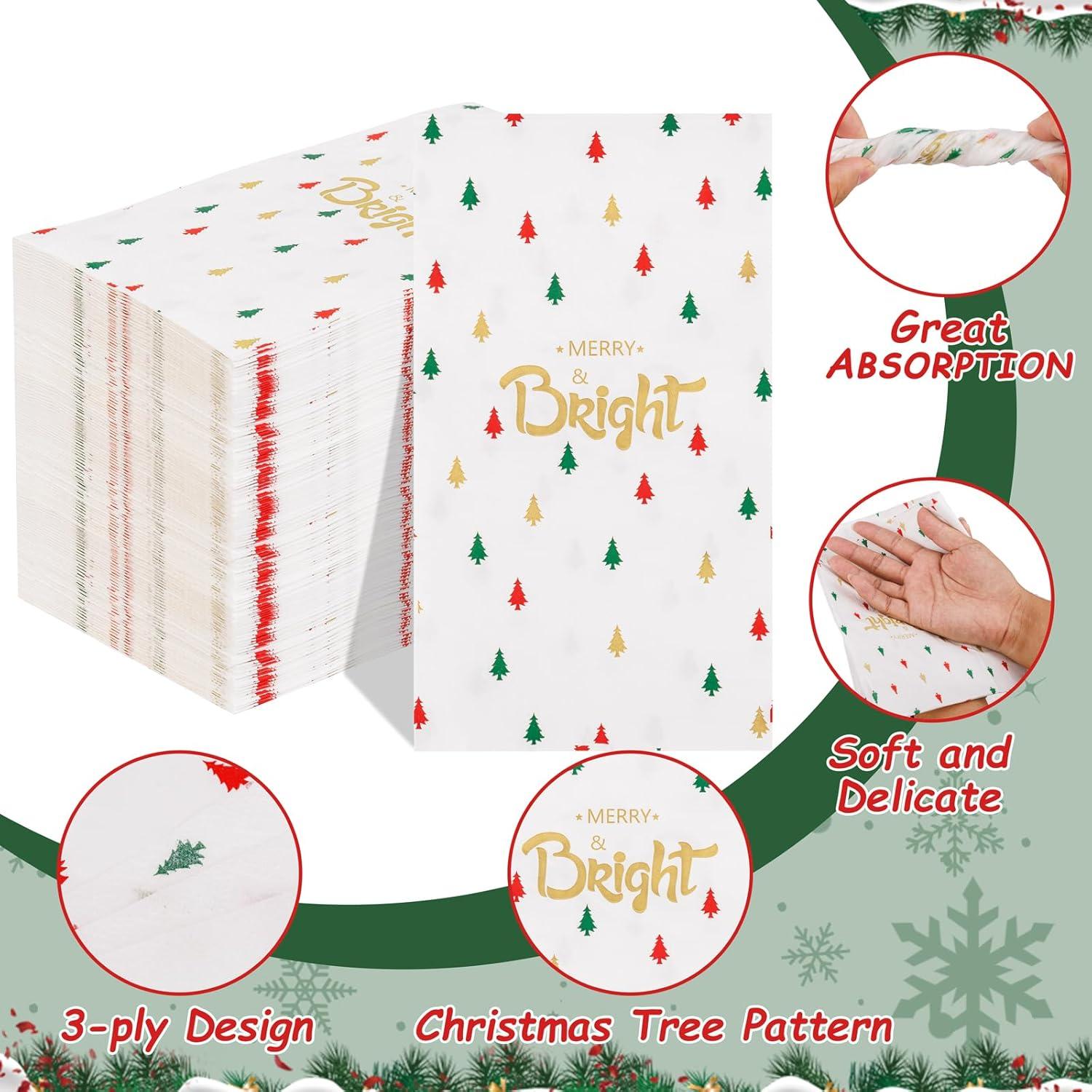 imageWDF 100Pack Colorful Christmas Hand Towels ampamp Napkins  3 Ply Disposable Tree Napkins With Merry Bright Colors for Bathroom ampamp Table DecorWhite