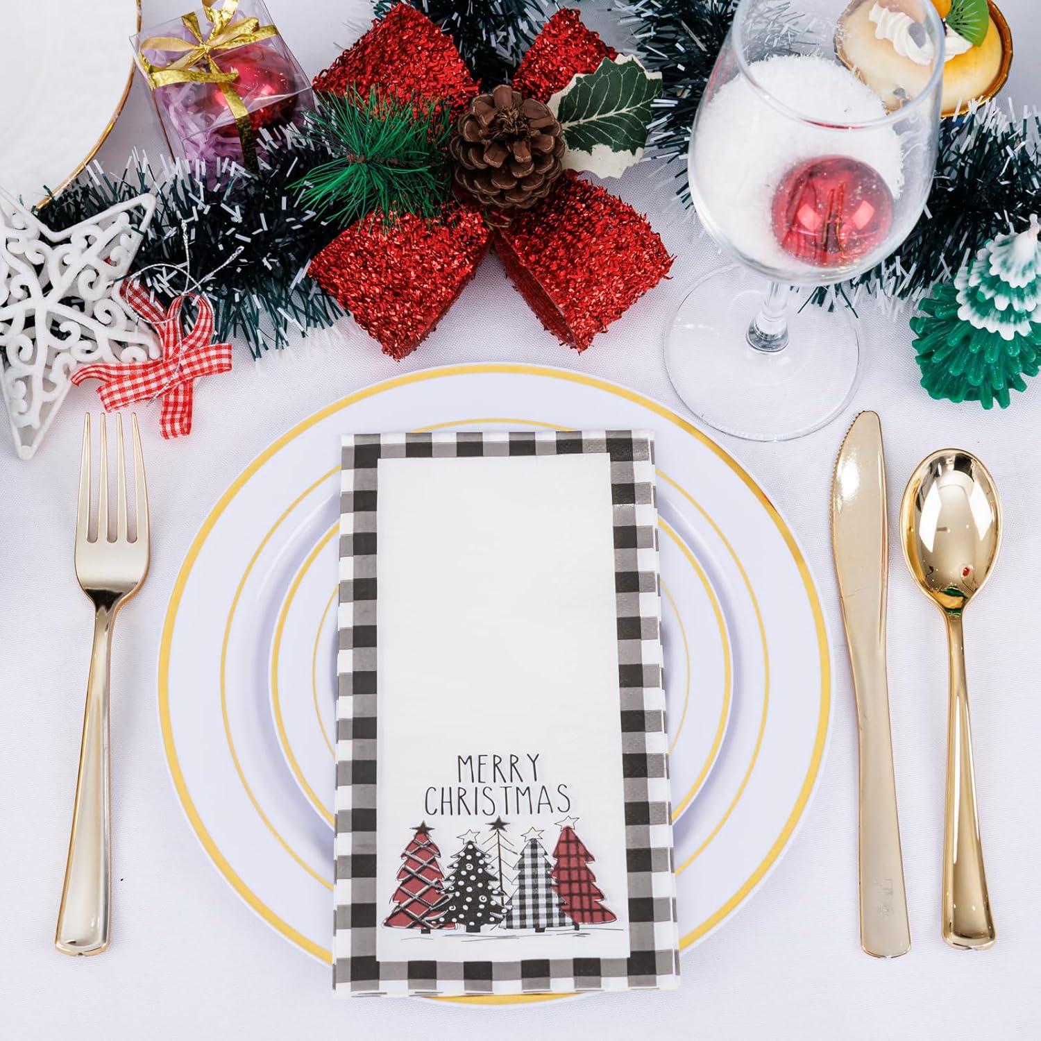 imageWDF 100Pack Colorful Christmas Hand Towels ampamp Napkins  3 Ply Disposable Tree Napkins With Merry Bright Colors for Bathroom ampamp Table DecorWhite And Black