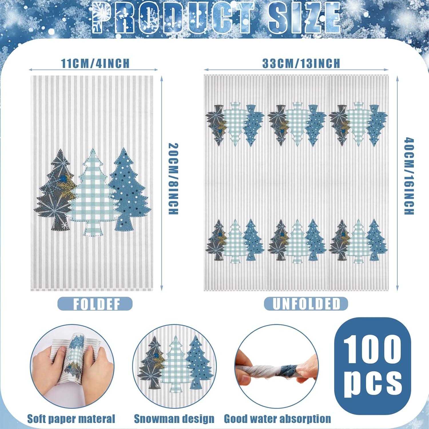 imageWDF 100Pack Colorful Christmas Hand Towels ampamp Napkins  3 Ply Disposable Tree Napkins With Merry Bright Colors for Bathroom ampamp Table DecorWhite and Blue