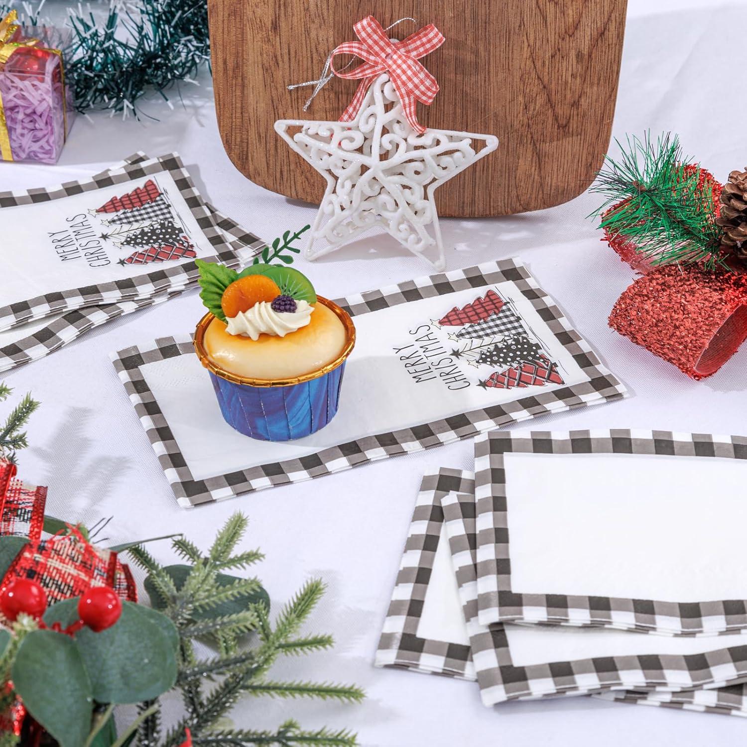 imageWDF 100Pack Colorful Christmas Hand Towels ampamp Napkins  3 Ply Disposable Tree Napkins With Merry Bright Colors for Bathroom ampamp Table DecorWhite And Black