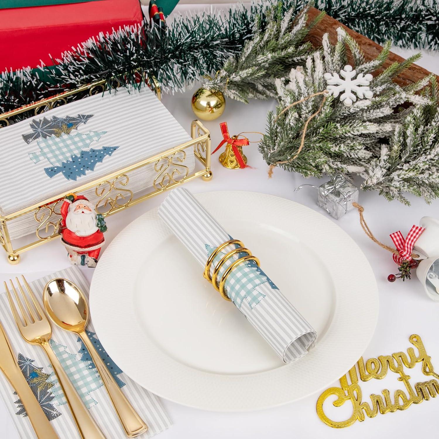 imageWDF 100Pack Colorful Christmas Hand Towels ampamp Napkins  3 Ply Disposable Tree Napkins With Merry Bright Colors for Bathroom ampamp Table DecorWhite and Blue