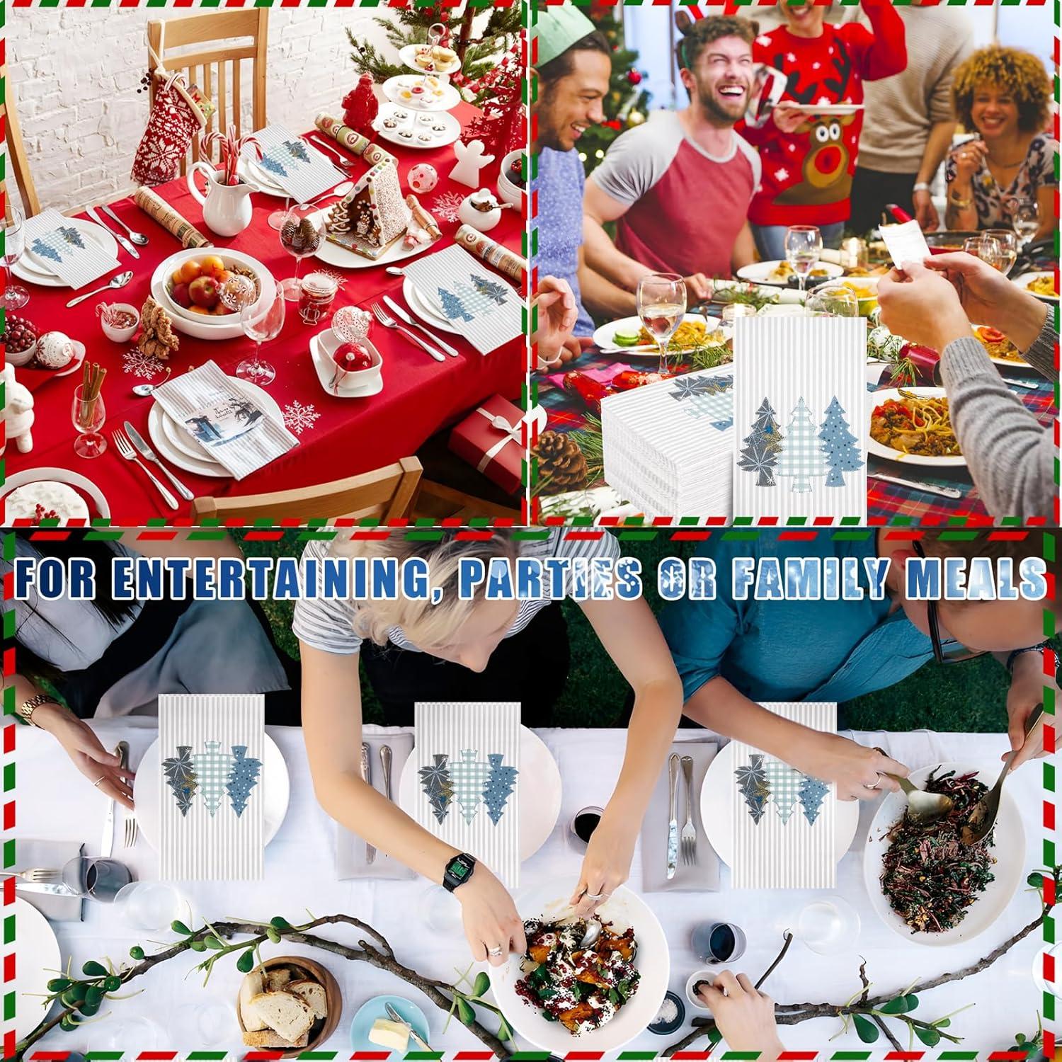 imageWDF 100Pack Colorful Christmas Hand Towels ampamp Napkins  3 Ply Disposable Tree Napkins With Merry Bright Colors for Bathroom ampamp Table DecorWhite and Blue
