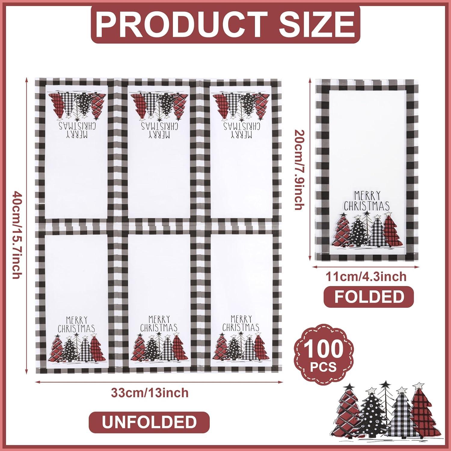 imageWDF 100Pack Colorful Christmas Hand Towels ampamp Napkins  3 Ply Disposable Tree Napkins With Merry Bright Colors for Bathroom ampamp Table DecorWhite And Black