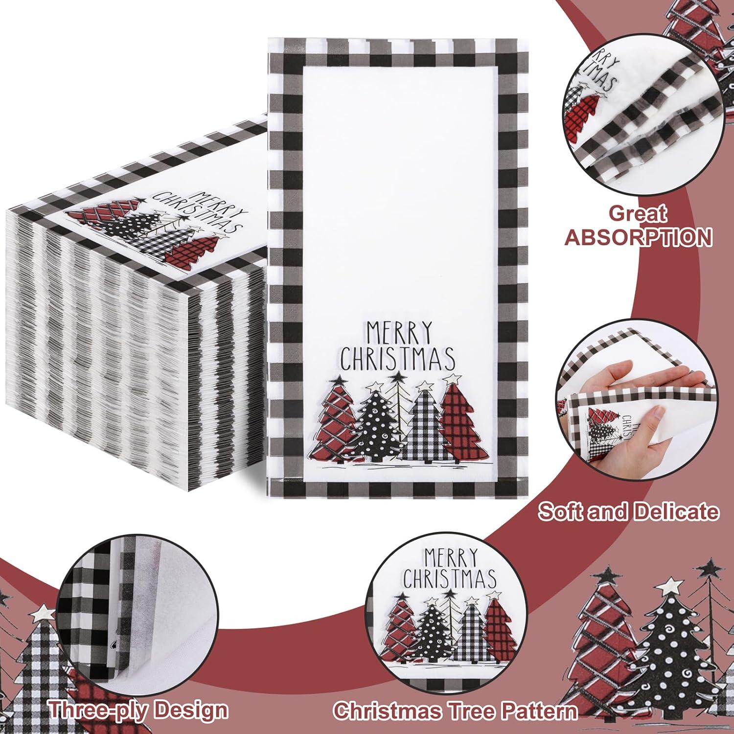 imageWDF 100Pack Colorful Christmas Hand Towels ampamp Napkins  3 Ply Disposable Tree Napkins With Merry Bright Colors for Bathroom ampamp Table DecorWhite And Black