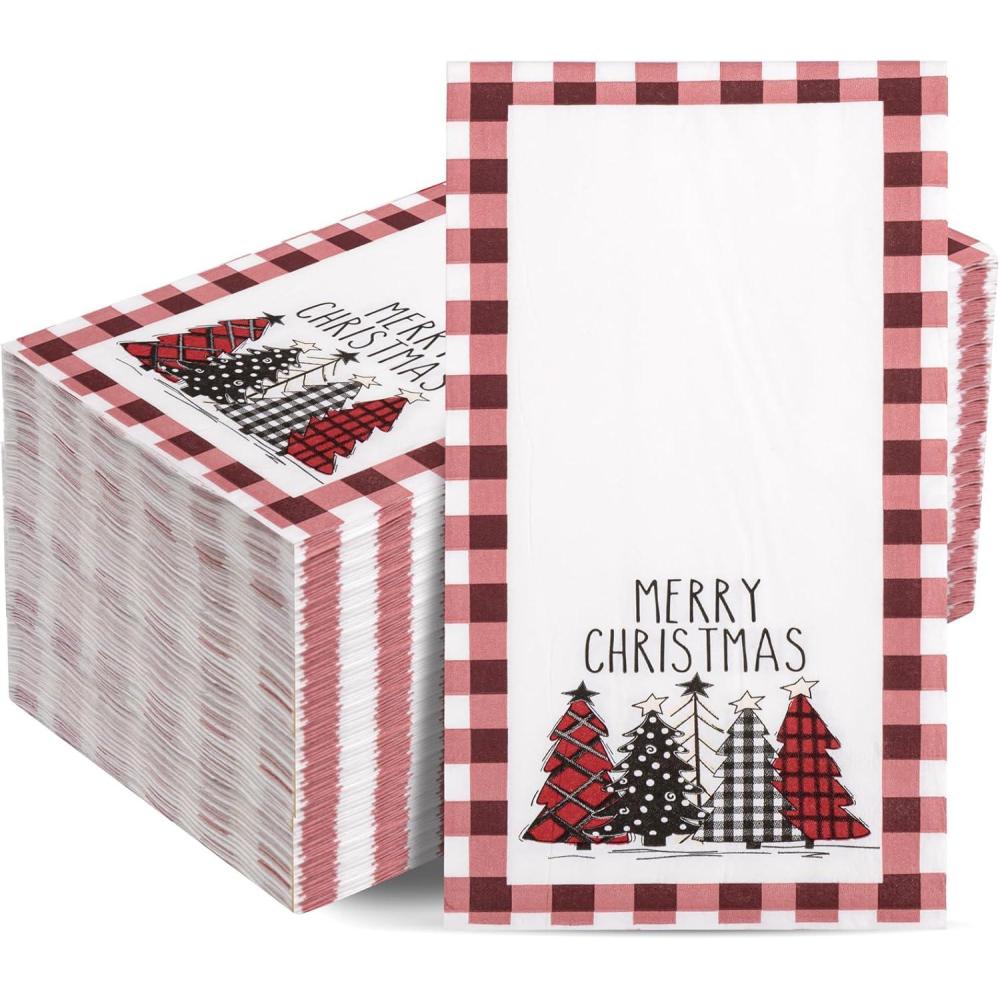 imageWDF 100Pack Colorful Christmas Hand Towels ampamp Napkins  3 Ply Disposable Tree Napkins With Merry Bright Colors for Bathroom ampamp Table DecorRed