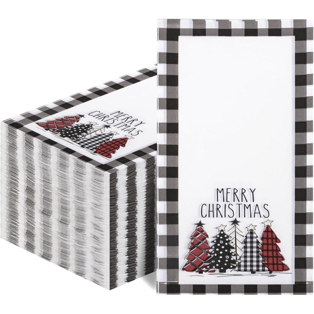 imageWDF 100Pack Colorful Christmas Hand Towels ampamp Napkins  3 Ply Disposable Tree Napkins With Merry Bright Colors for Bathroom ampamp Table DecorWhite And Black