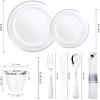image350 Pieces Black and Gold Plastic Plates with Disposable Silverware Include 50 Dinner Plates 9 50 Dessert Plates 63 50 Black Cups 9 OZ 50 Pre Rolled Napkins for new yearWhite and Silver  Modern