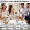 image350 Pieces Black and Gold Plastic Plates with Disposable Silverware Include 50 Dinner Plates 9 50 Dessert Plates 63 50 Black Cups 9 OZ 50 Pre Rolled Napkins for new yearWhite and Silver  Modern