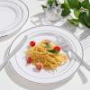 image350 Pieces Black and Gold Plastic Plates with Disposable Silverware Include 50 Dinner Plates 9 50 Dessert Plates 63 50 Black Cups 9 OZ 50 Pre Rolled Napkins for new yearSilver  Modern