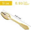 imageWDF 100 Piece Silver Plastic Spoons Disposable  693 Inch Baroque Silver Plastic Silverware for Dessert Cake  Heavy Duty Plastic Spoons for Party Wedding or Daily UsingGolden