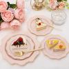 imageWDF 100PCS Ivory Plastic Plates with Gold Rim  Cream Plastic Plates  Include 50 Dinner ampamp 50 Dessert Fancy Disposable Plate for Party  Heavy Duty Beige Plate for WeddingBridal ShowersPink and Gold