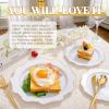 imageWDF 100PCS Ivory Plastic Plates with Gold Rim  Cream Plastic Plates  Include 50 Dinner ampamp 50 Dessert Fancy Disposable Plate for Party  Heavy Duty Beige Plate for WeddingBridal ShowersWhite and Gold