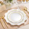 imageWDF 100PCS Ivory Plastic Plates with Gold Rim  Cream Plastic Plates  Include 50 Dinner ampamp 50 Dessert Fancy Disposable Plate for Party  Heavy Duty Beige Plate for WeddingBridal ShowersWhite and Gold