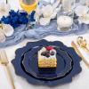 imageWDF 100PCS Ivory Plastic Plates with Gold Rim  Cream Plastic Plates  Include 50 Dinner ampamp 50 Dessert Fancy Disposable Plate for Party  Heavy Duty Beige Plate for WeddingBridal ShowersBlue and Gold