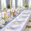 imageWDF 100PCS Ivory Plastic Plates with Gold Rim  Cream Plastic Plates  Include 50 Dinner ampamp 50 Dessert Fancy Disposable Plate for Party  Heavy Duty Beige Plate for WeddingBridal ShowersBlue and Gold