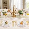 imageWDF 100PCS Ivory Plastic Plates with Gold Rim  Cream Plastic Plates  Include 50 Dinner ampamp 50 Dessert Fancy Disposable Plate for Party  Heavy Duty Beige Plate for WeddingBridal ShowersWhite and Gold