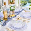 imageWDF 100PCS Ivory Plastic Plates with Gold Rim  Cream Plastic Plates  Include 50 Dinner ampamp 50 Dessert Fancy Disposable Plate for Party  Heavy Duty Beige Plate for WeddingBridal ShowersBlue and Gold