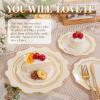 imageWDF 100PCS Ivory Plastic Plates with Gold Rim  Cream Plastic Plates  Include 50 Dinner ampamp 50 Dessert Fancy Disposable Plate for Party  Heavy Duty Beige Plate for WeddingBridal ShowersIvory