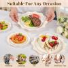 imageWDF 100PCS Ivory Plastic Plates with Gold Rim  Cream Plastic Plates  Include 50 Dinner ampamp 50 Dessert Fancy Disposable Plate for Party  Heavy Duty Beige Plate for WeddingBridal ShowersIvory
