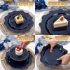 imageWDF 100PCS Ivory Plastic Plates with Gold Rim  Cream Plastic Plates  Include 50 Dinner ampamp 50 Dessert Fancy Disposable Plate for Party  Heavy Duty Beige Plate for WeddingBridal ShowersBlue and Gold