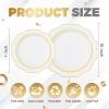 imageWDF 100PCS Ivory Plastic Plates with Gold Rim  Cream Plastic Plates  Include 50 Dinner ampamp 50 Dessert Fancy Disposable Plate for Party  Heavy Duty Beige Plate for WeddingBridal ShowersWhite and Gold