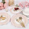 imageWDF 100PCS Ivory Plastic Plates with Gold Rim  Cream Plastic Plates  Include 50 Dinner ampamp 50 Dessert Fancy Disposable Plate for Party  Heavy Duty Beige Plate for WeddingBridal ShowersPink and Gold