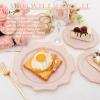 imageWDF 100PCS Ivory Plastic Plates with Gold Rim  Cream Plastic Plates  Include 50 Dinner ampamp 50 Dessert Fancy Disposable Plate for Party  Heavy Duty Beige Plate for WeddingBridal ShowersPink and Gold
