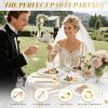 imageWDF 100PCS Ivory Plastic Plates with Gold Rim  Cream Plastic Plates  Include 50 Dinner ampamp 50 Dessert Fancy Disposable Plate for Party  Heavy Duty Beige Plate for WeddingBridal ShowersWhite and Gold