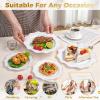 imageWDF 100PCS Ivory Plastic Plates with Gold Rim  Cream Plastic Plates  Include 50 Dinner ampamp 50 Dessert Fancy Disposable Plate for Party  Heavy Duty Beige Plate for WeddingBridal ShowersWhite and Gold