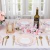 imageWDF 100PCS Ivory Plastic Plates with Gold Rim  Cream Plastic Plates  Include 50 Dinner ampamp 50 Dessert Fancy Disposable Plate for Party  Heavy Duty Beige Plate for WeddingBridal ShowersPink and Gold