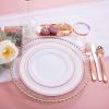 imageWDF 120PCS Plastic Christmas Plates White Silver Rim  Disposable Plates including 60PCS for Dinner 1025inch 60 SaladDessert Plates 75inch Heavy Duty WeddingRose Gold