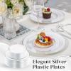 imageWDF 120PCS Plastic Christmas Plates White Silver Rim  Disposable Plates including 60PCS for Dinner 1025inch 60 SaladDessert Plates 75inch Heavy Duty WeddingSilver  120PCS
