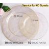 imageWDF 120PCS Plastic Christmas Plates White Silver Rim  Disposable Plates including 60PCS for Dinner 1025inch 60 SaladDessert Plates 75inch Heavy Duty WeddingGold Glitter