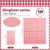 imageWDF 150Pack Baby Blue Paper Checkered Napkins  3 Ply Disposable Blue and White Gingham Napkins Guest Dinner Napkins Paper for Bathroom Picnic BBQ Birthday GraduationRed Gingham  150PCS
