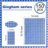 imageWDF 150Pack Baby Blue Paper Checkered Napkins  3 Ply Disposable Blue and White Gingham Napkins Guest Dinner Napkins Paper for Bathroom Picnic BBQ Birthday GraduationBlue Gingham  150PCS