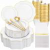 imageWDF 175Pcs Pink Plastic Plates  Pink and Gold Plates Disposable 25guest Plastic Dinnerware Ideal for Tea PartyBridal ShowerWeddingBaby ShowerBirtyday PartyWhite and Gold