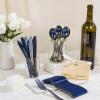 imageWDF 180 Pieces Black and Gold Plastic Silverware Halloween Black Plastic Cutlery Incluede 60 Forks 60 Knives 60 Spoons Heavy Duty Disposable Flatware  Gold Utensils for HalloweenPartyDaily UseBlue and Gold