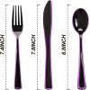 imageWDF 180 Pieces Black and Gold Plastic Silverware Halloween Black Plastic Cutlery Incluede 60 Forks 60 Knives 60 Spoons Heavy Duty Disposable Flatware  Gold Utensils for HalloweenPartyDaily UseBlack and Purple  180PCS
