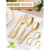 imageWDF 180 Pieces Black and Gold Plastic Silverware Halloween Black Plastic Cutlery Incluede 60 Forks 60 Knives 60 Spoons Heavy Duty Disposable Flatware  Gold Utensils for HalloweenPartyDaily UseGold  180PCS
