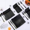 imageWDF 180 Pieces Black and Gold Plastic Silverware Halloween Black Plastic Cutlery Incluede 60 Forks 60 Knives 60 Spoons Heavy Duty Disposable Flatware  Gold Utensils for HalloweenPartyDaily UseBlack and Gold