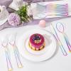 imageWDF 180 Pieces Black and Gold Plastic Silverware Halloween Black Plastic Cutlery Incluede 60 Forks 60 Knives 60 Spoons Heavy Duty Disposable Flatware  Gold Utensils for HalloweenPartyDaily UseRainbow