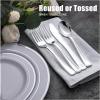 imageWDF 180 Pieces Black and Gold Plastic Silverware Halloween Black Plastic Cutlery Incluede 60 Forks 60 Knives 60 Spoons Heavy Duty Disposable Flatware  Gold Utensils for HalloweenPartyDaily UseSilver  180PCS