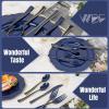 imageWDF 180 Pieces Black and Gold Plastic Silverware Halloween Black Plastic Cutlery Incluede 60 Forks 60 Knives 60 Spoons Heavy Duty Disposable Flatware  Gold Utensils for HalloweenPartyDaily UseBlue and Gold