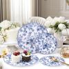 imageWDF 20PCS Blue Plastic Plates  Baroque White and Blue Plates  Chinoiserie Floral Party Decorations for BirthdayTea PartyBlue China Flower