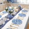 imageWDF 20PCS Blue Plastic Plates  Baroque White and Blue Plates  Chinoiserie Floral Party Decorations for BirthdayTea PartyBlue Juyi Flower