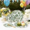 imageWDF 20PCS Blue Plastic Plates  Baroque White and Blue Plates  Chinoiserie Floral Party Decorations for BirthdayTea PartyGreen Juyi Flower