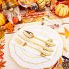 imageWDF 25 Guest Gold Plastic Plates ampamp Silverware ampamp Cups  50 Plates 75 Silverware 25 Cups ampamp Napkins for Mothers Day