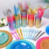 imageWDF 25 Guest Pink Plates with Pink Plastic SilverwareampampPink CupsNeon Clear Disposable Dinnerware include 50 Plates25Forks 25 Knives 25 Spoons25 Plastic Cups for Party and Baby ShowerBlue